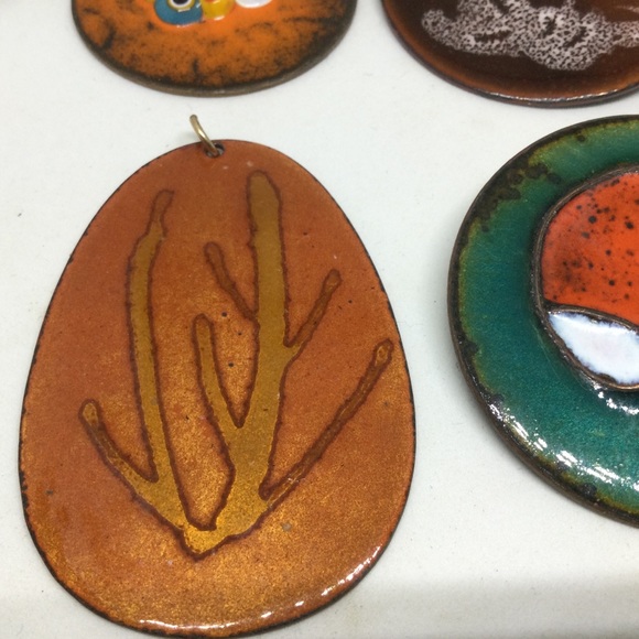 Lot Artisan Copper Enamel Abstract Design Brooches Pendant Jewelry - Picture 3 of 7